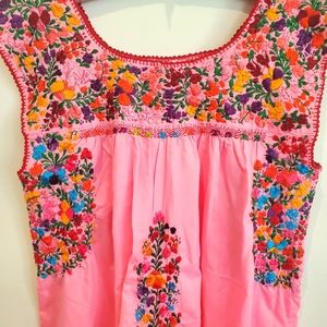 Pink Handmade Embriodered Mexican Dress